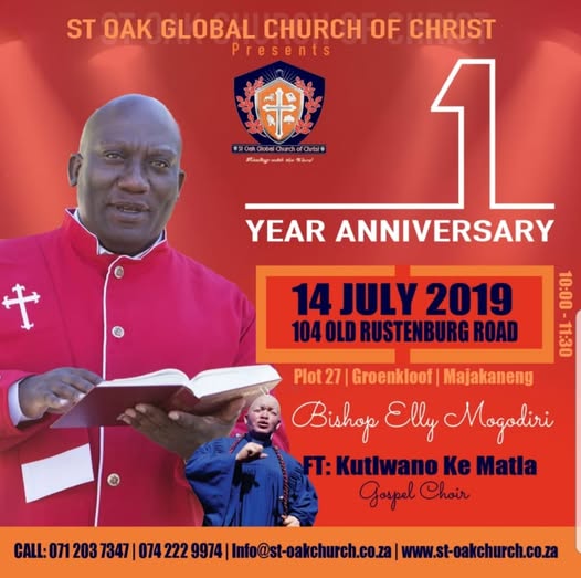 Bishop Elly Mogodiri ministering with an open Bible in his red robe